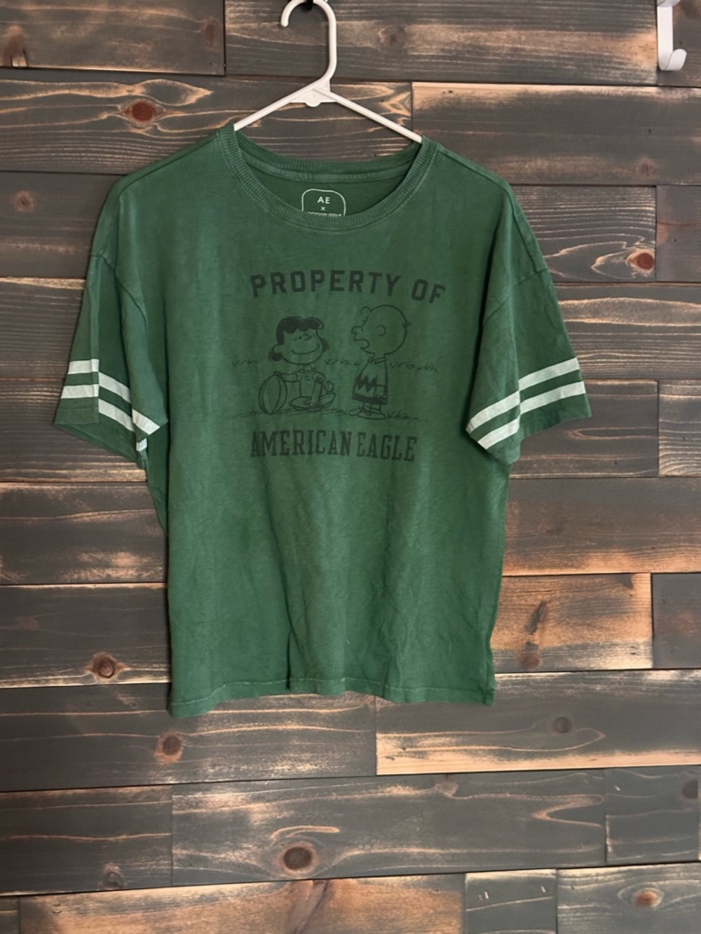 American Eagle X Peanuts Collab Green Graphic Tee - "Property of American Eagle"